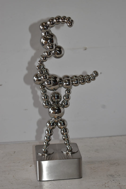 Modern Art of Acrobat Couple in Action Chrome Balls Statue Size: 6" x 8" x 18"H