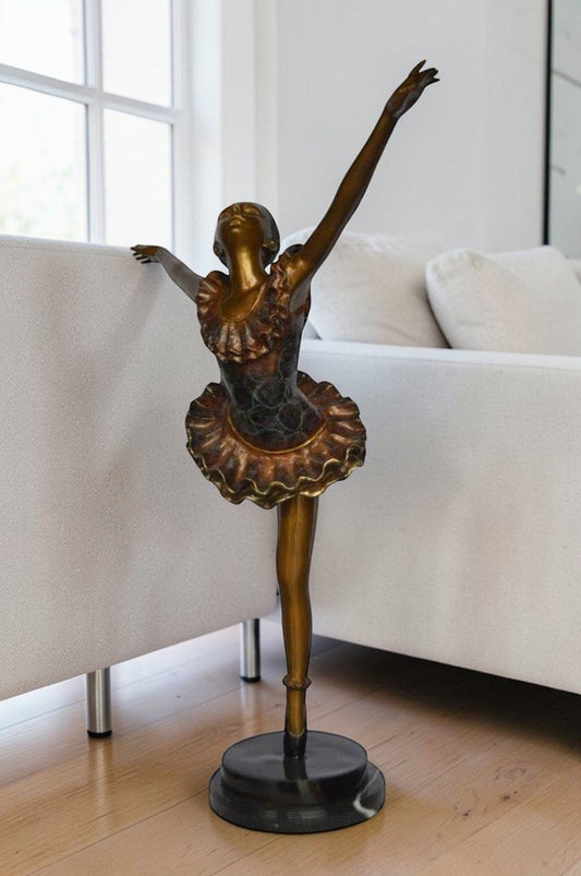 Ballet Dancer Dancing on one Leg Bronze Statue -  Size: 35"L x 14"W x 47"H.