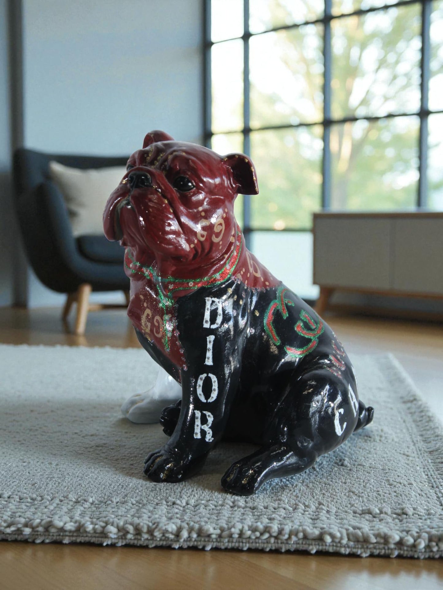 NIFAO Resin Bulldog Statue Fashion Inspired Hand Painted Decor 9" x 10" x 12"H