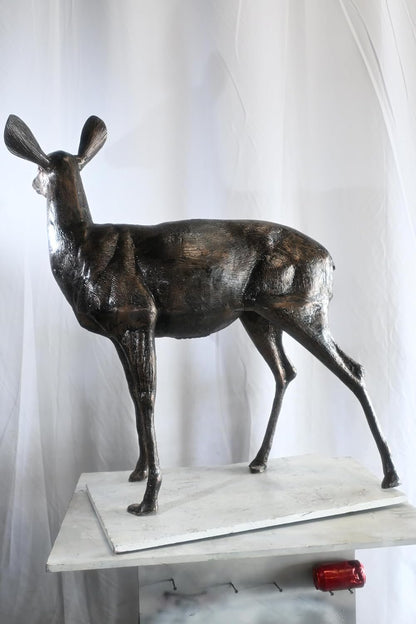 Graceful Doe Deer Statue Large Aluminum Garden Sculpture 48"x18"x46"H