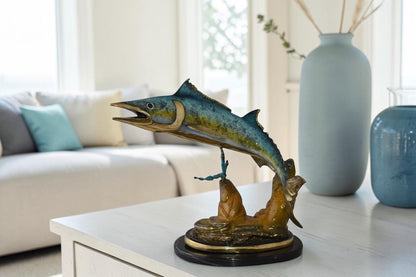 Wahoo Fish Swimming in The Ocean Bronze Statue Size: 17" x 25" x 20"H