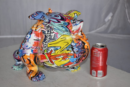 Modern Art Graffiti Bulldog Statue Made of Resin Size: 11" x 5" x 7"H