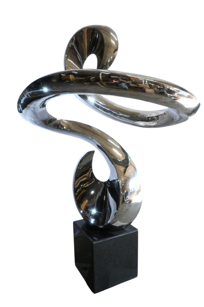 Large Abstract Spiral Flow Stainless Steel Sculpture Marble 66"x45"x98"H