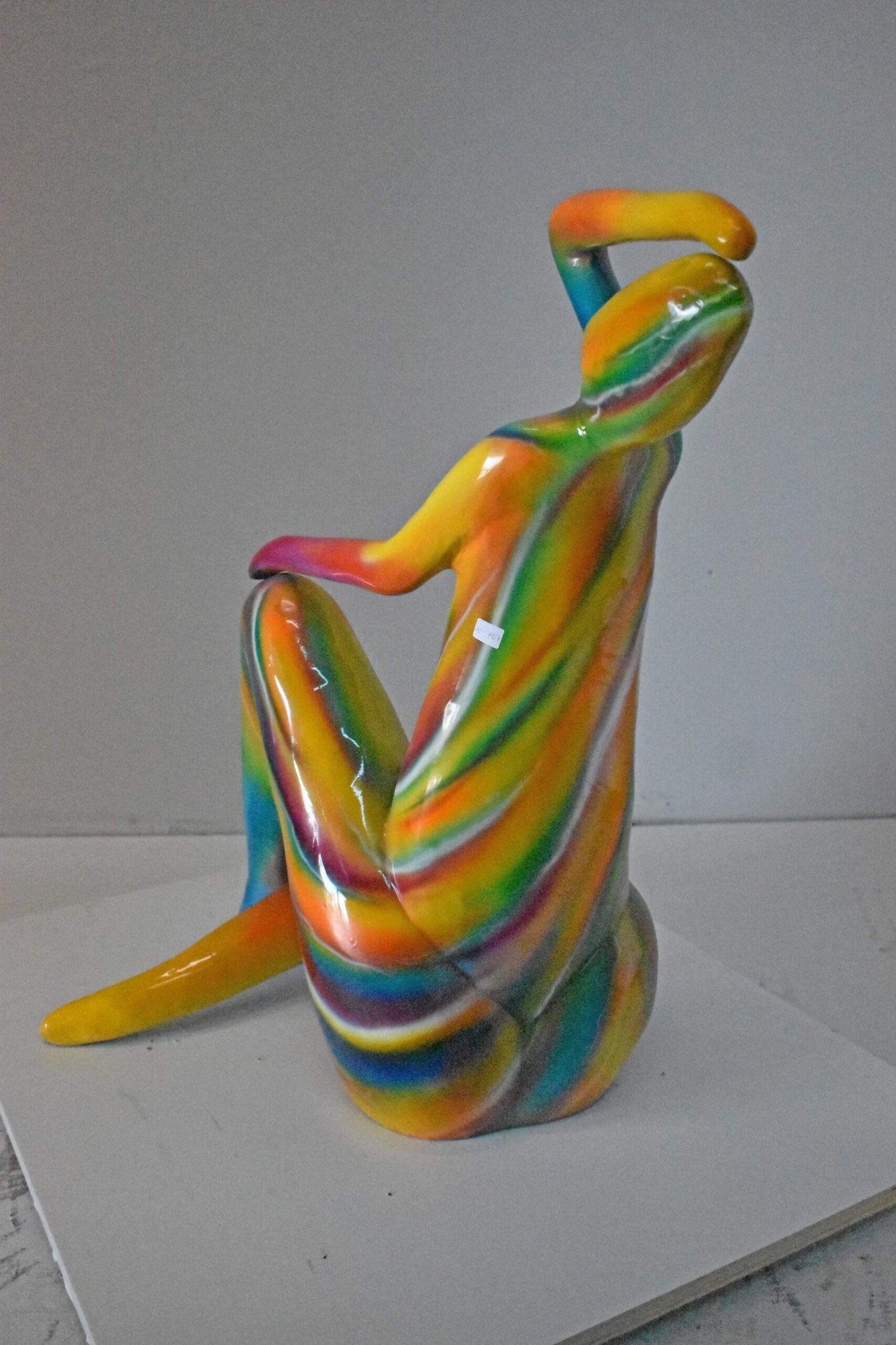Modern Lady Touching her Head Bronze Statue - Size: 28"L x 23"W x 29"H.