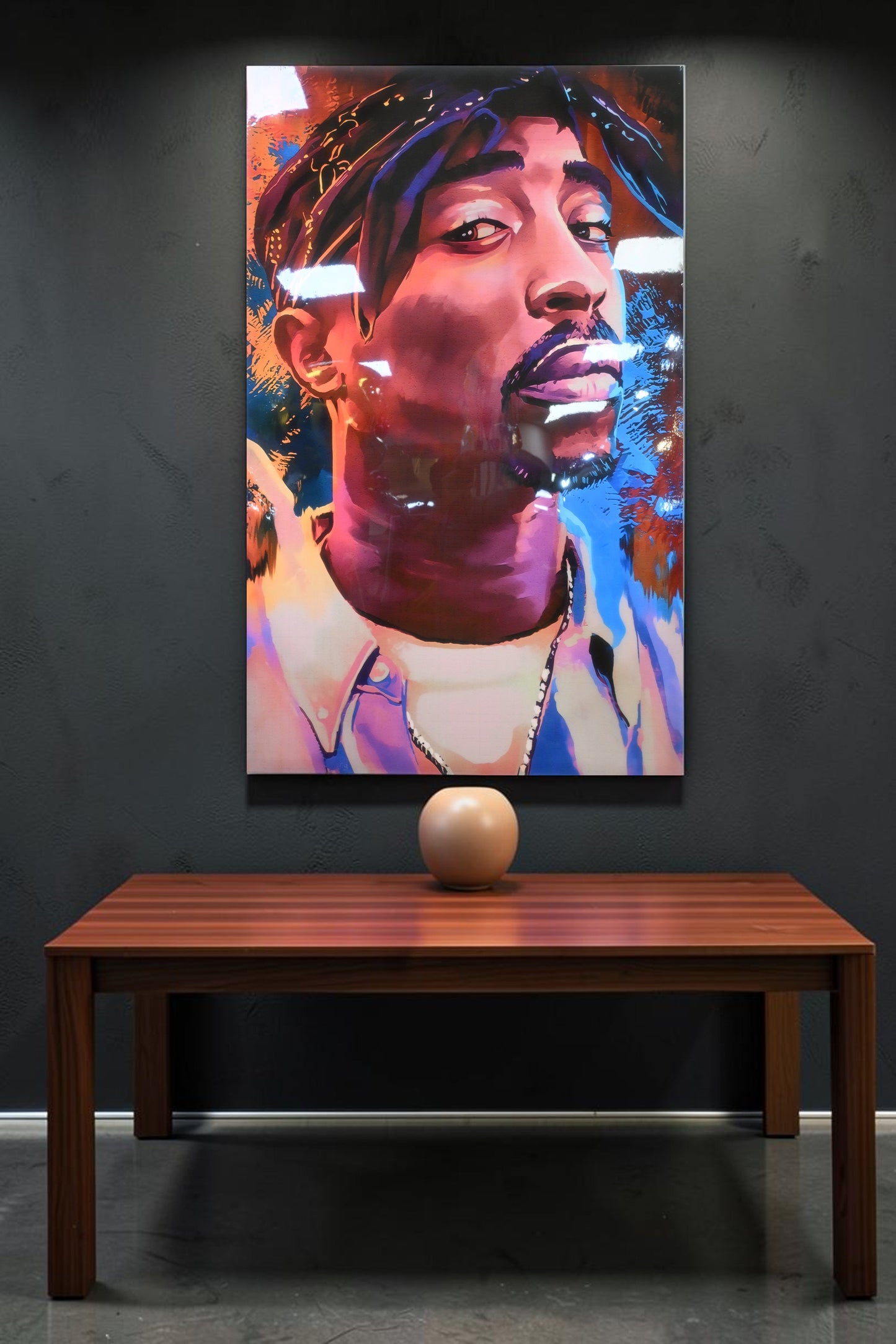 Tupac Shakur Colorful Portrait Resin Covered Canvas 40"x64"