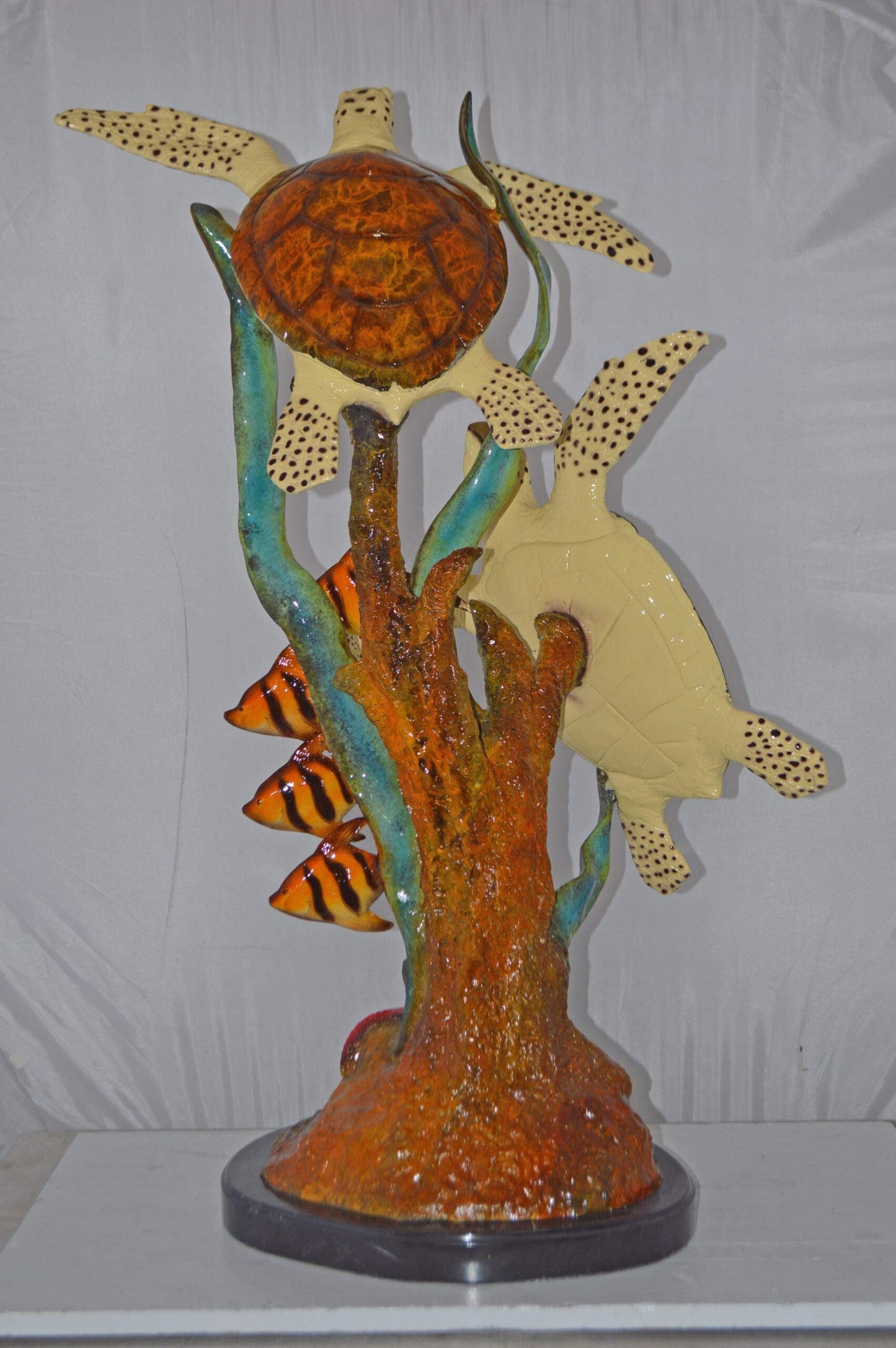 Two Turtles Swimming with Clown Fish Bronze Statue - Size: 18"L x 31"W x 42"H.