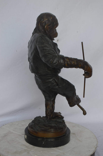 Monkey with Violin bronze statue - Size: 20"L x 17"W x 26"H