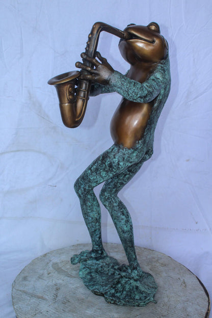 Musical Frog Playing Saxophone Bronze Fountain, Fun home Decor 14" x 9" x 32"H