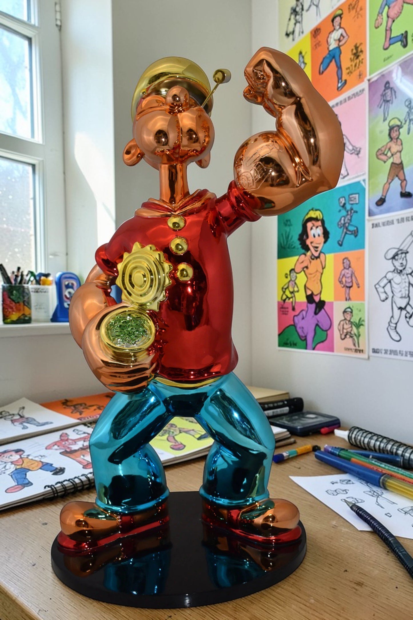 Popeye with Red shirt Resin Statue Size: 18" x 16" x 31"H