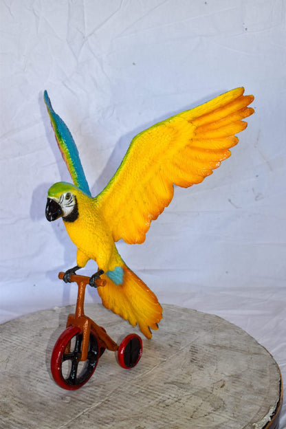 Colorful Parrot Riding a Tricycle Bronze Statue Size: 17" x 11" x 19"H