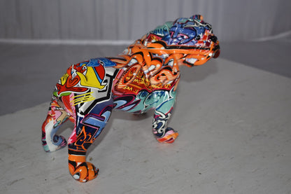 Modern Happy Graffiti Resin Bulldog Statue Looking to the Right  10" x 5" x 7"H