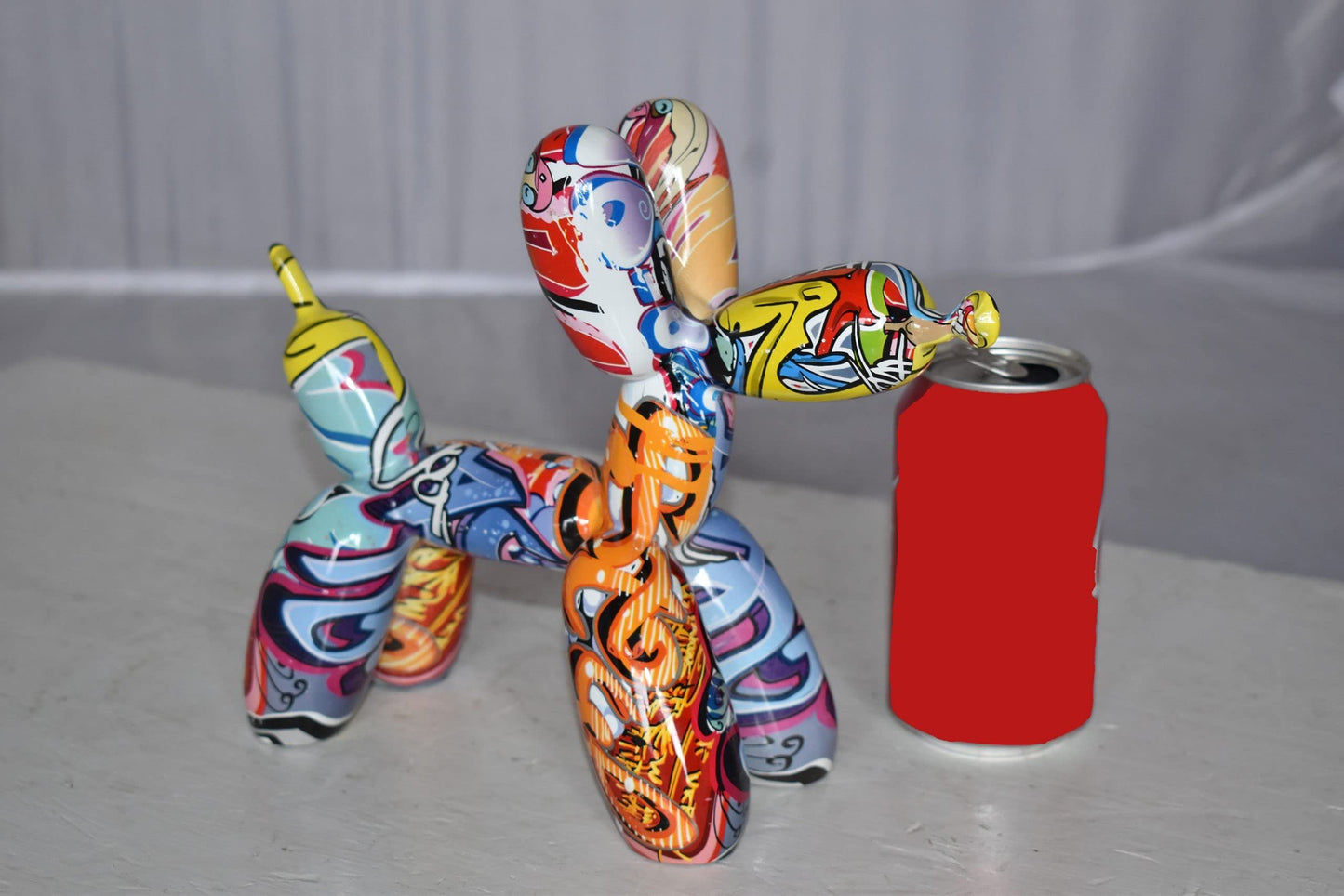 Modern Graffiti Looking Balloon Dog Statue Made of Resin Size: 10" x 4" x 8"H