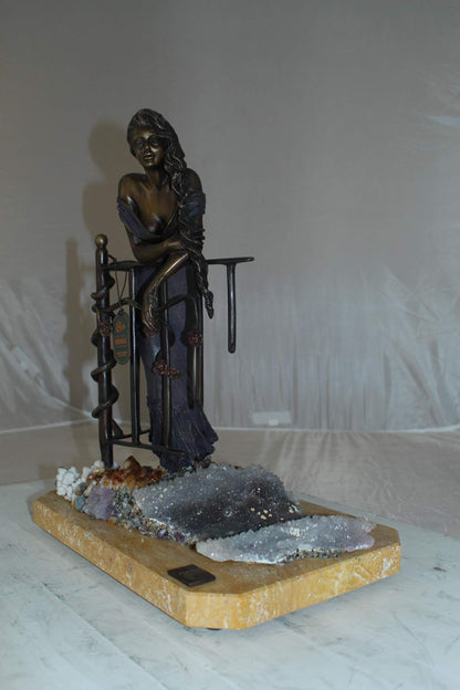 Judith Bronze Statue on Amethyst stone by Vidal -  Size: 16"L x 10"W x 18"H.