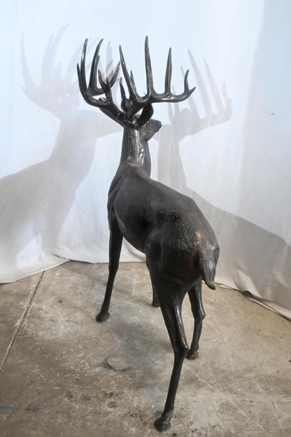 Aluminum Standing Buck Deer Statue Large Antlers 49"x29"x59"H