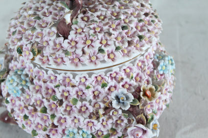 NIFAO Porcelain floral covered box with birds on lid 10"x10"x11"H