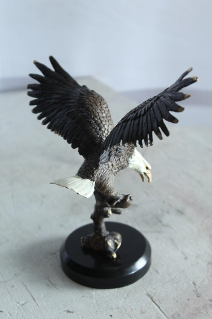 NIFAO Bronze Eagle Statue on Marble Base Soaring Bird Sculpture 8" x 5" x 10"H