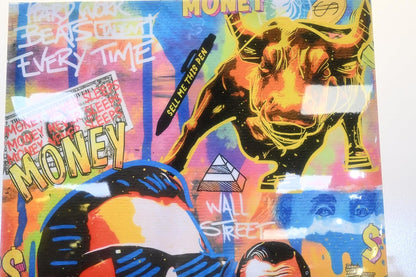 Wall Street Wolf Pop Art Money Resin Canvas 40"x60"