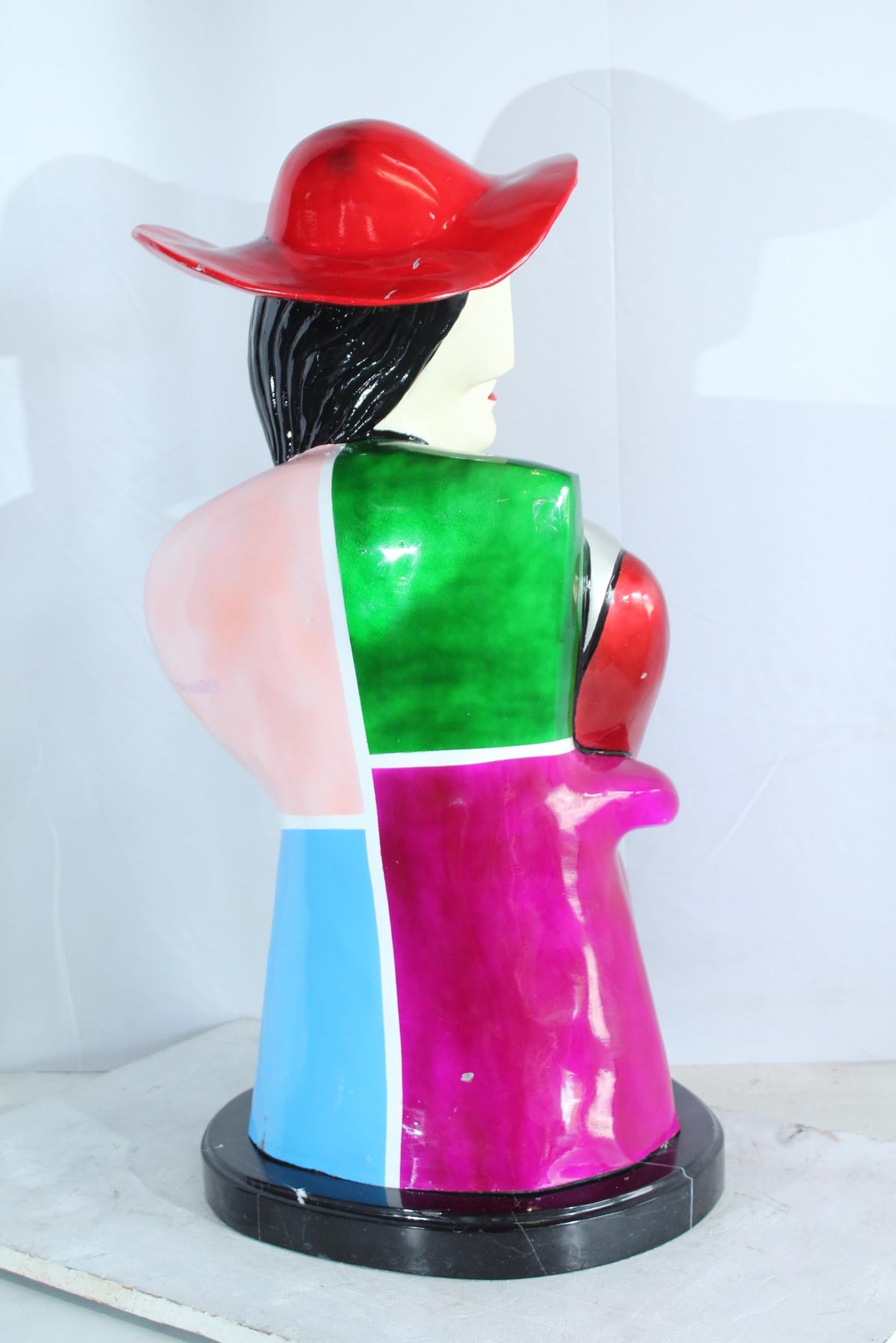NIFAO Colorful Picasso Style Bronze Woman Bust with Red Hat 18" x 16" x 32"H