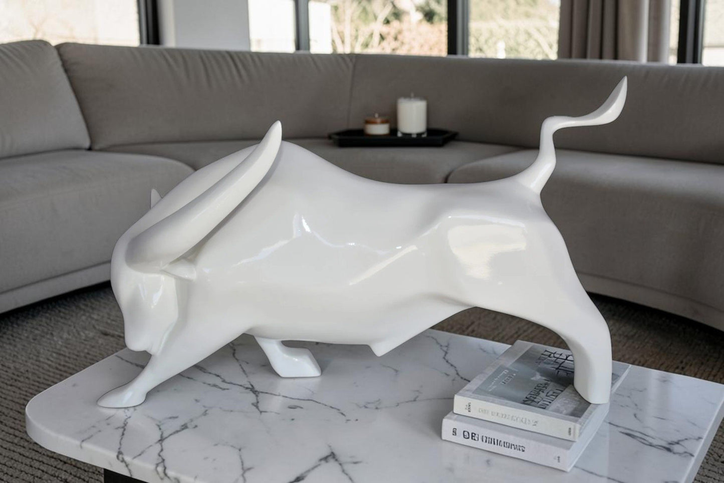 Modern Art of a White Bull Made of Resin Statue Size: 17" x 14" x 10"H