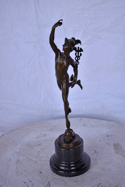 19th Century Mercury Hermes Tabletop Bronze Statue - Size: 5"L x 6"W x 17"H.