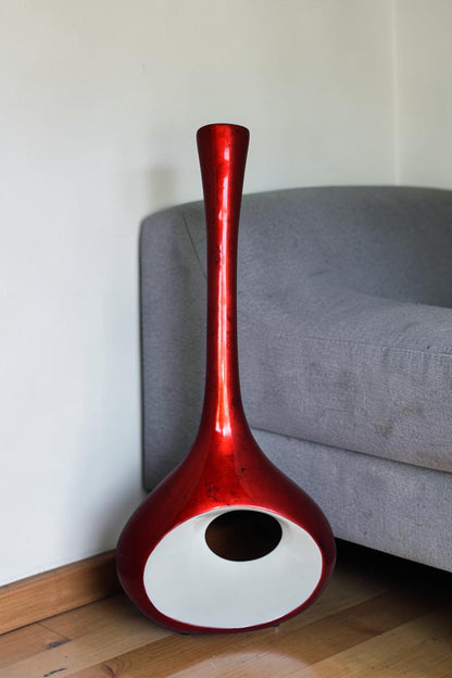Modern Tall Red and White Vase Made of Resin Size: 18" x 7" x 36"H
