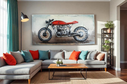 NIFAO Metal Motorcycle Wall Art Painting with Raised Sheet Metal 79" x 2" x 40"H