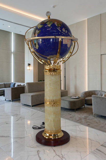 Illuminated Blue - World Globe Rotated by motor - Size: 19" x 19" x 42"H