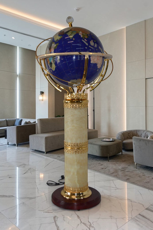 Illuminated Blue - World Globe Rotated by motor - Size: 19" x 19" x 42"H