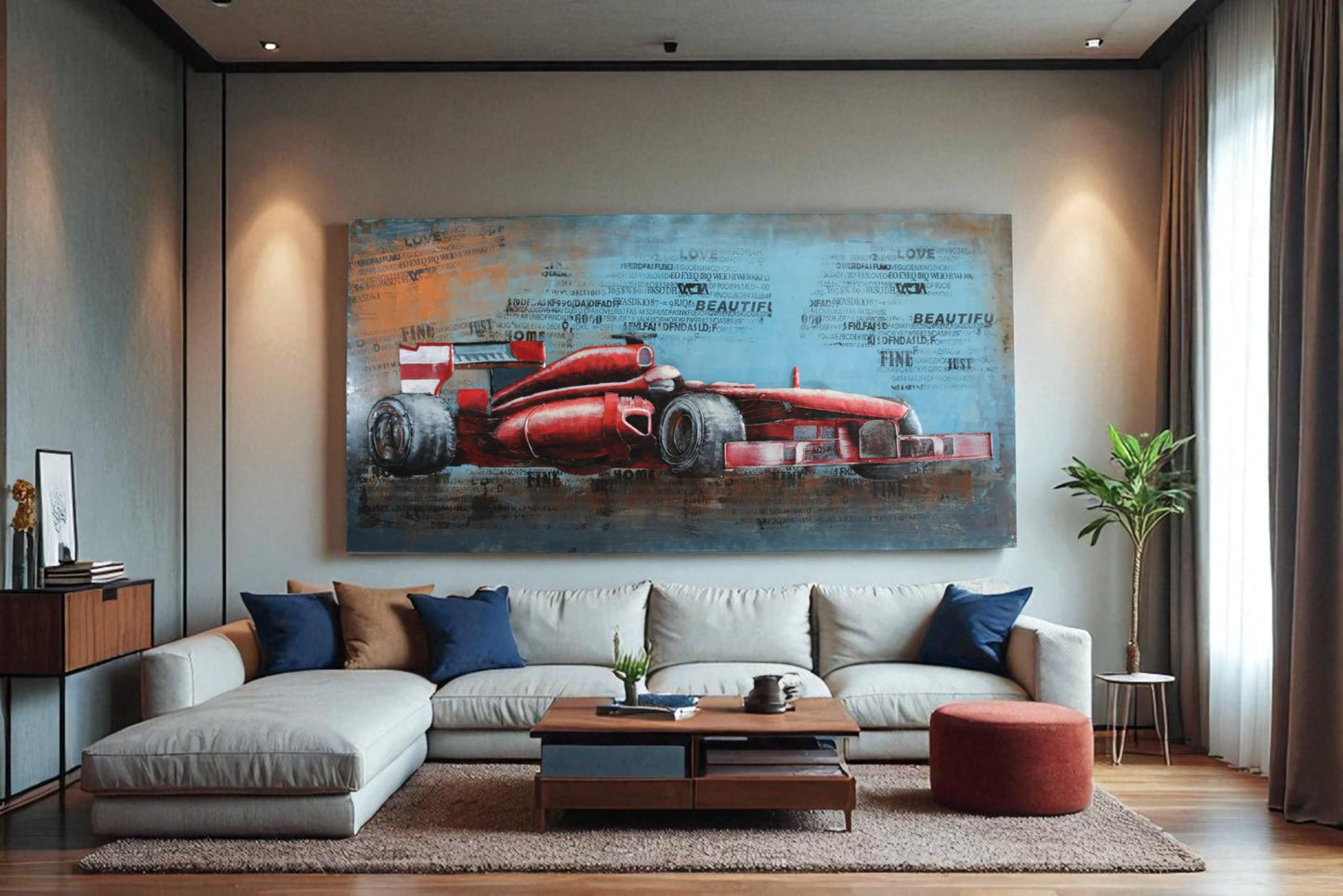 NIFAO Ferrari Formula One Inspired Red Racing Car 3D Metal Art 79" x 2" x 40"H