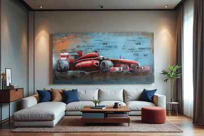 NIFAO Ferrari Formula One Inspired Red Racing Car 3D Metal Art 79" x 2" x 40"H