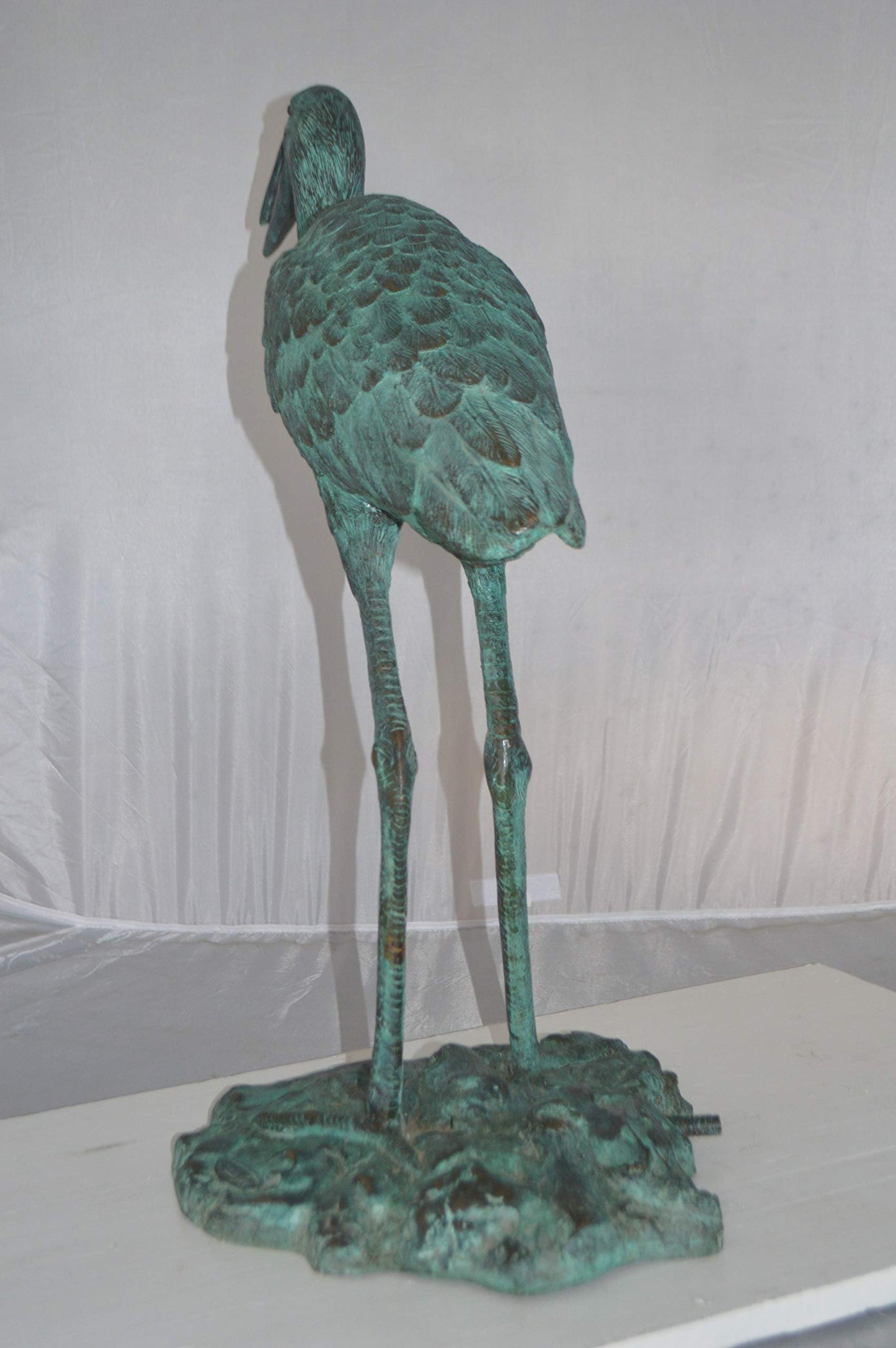 Heron Fountain Bronze Statue -  Size: 14"L x 24"W x 26"H.