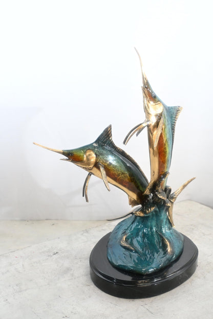 Marlin Pair Circular Formation Bronze Sculpture 17"x12"x21"H