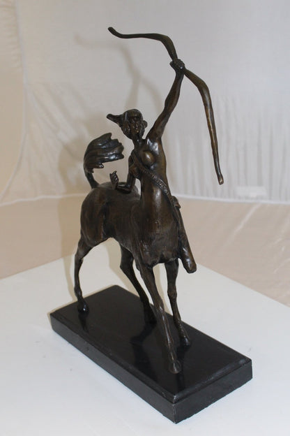 horse woman shooting an arrow Bronze Statue -  Size: 14"L x 6"W x 20"H.