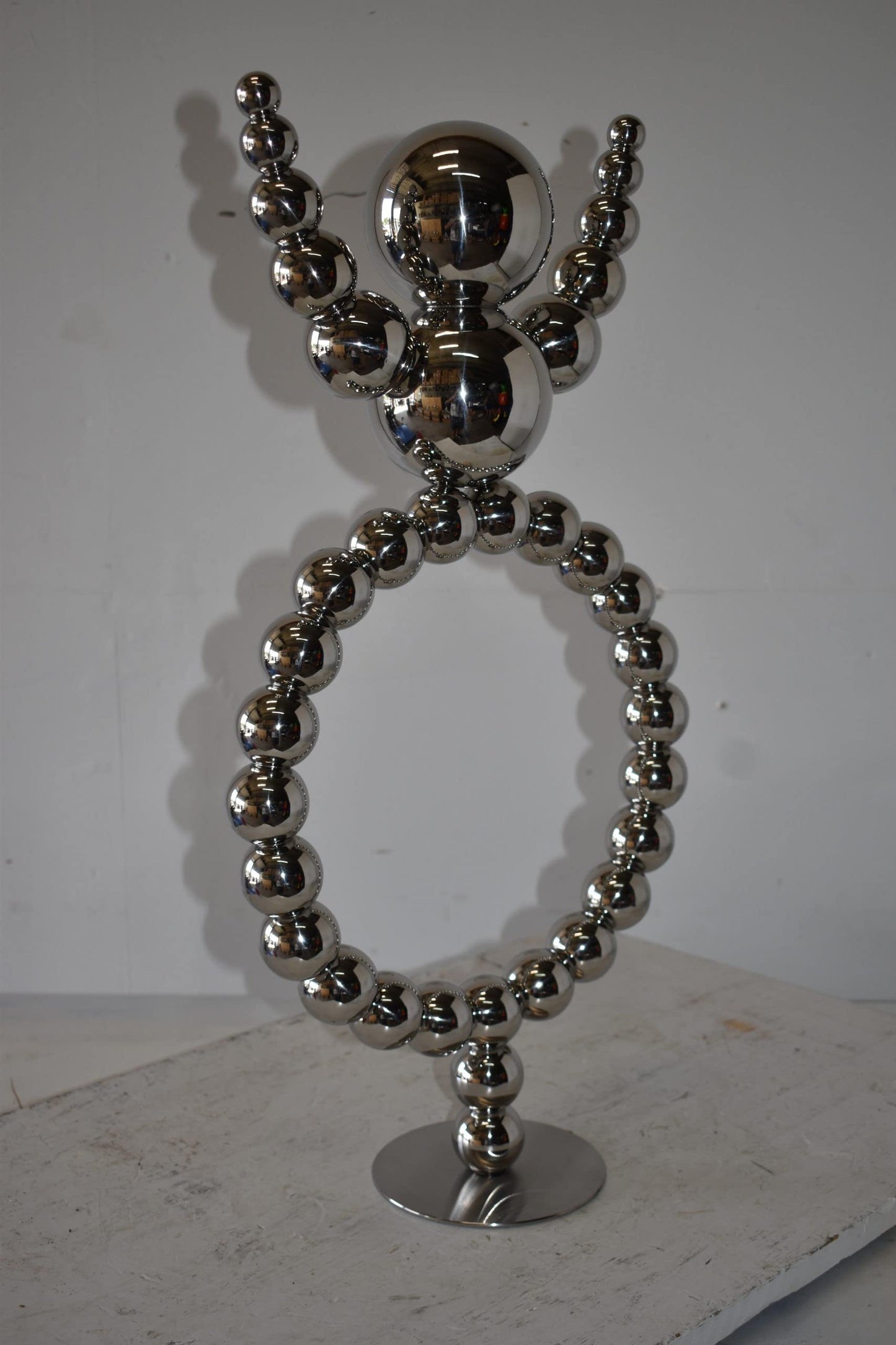 Modern Abstract of a Happy Man Metal Chrome Balls Statue Size: 14" x 6" x 26"H