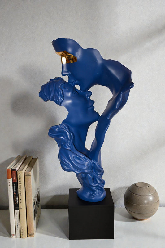 Abstract Modern Lovers Blue Resin Statue 12" x 8" x 26"H