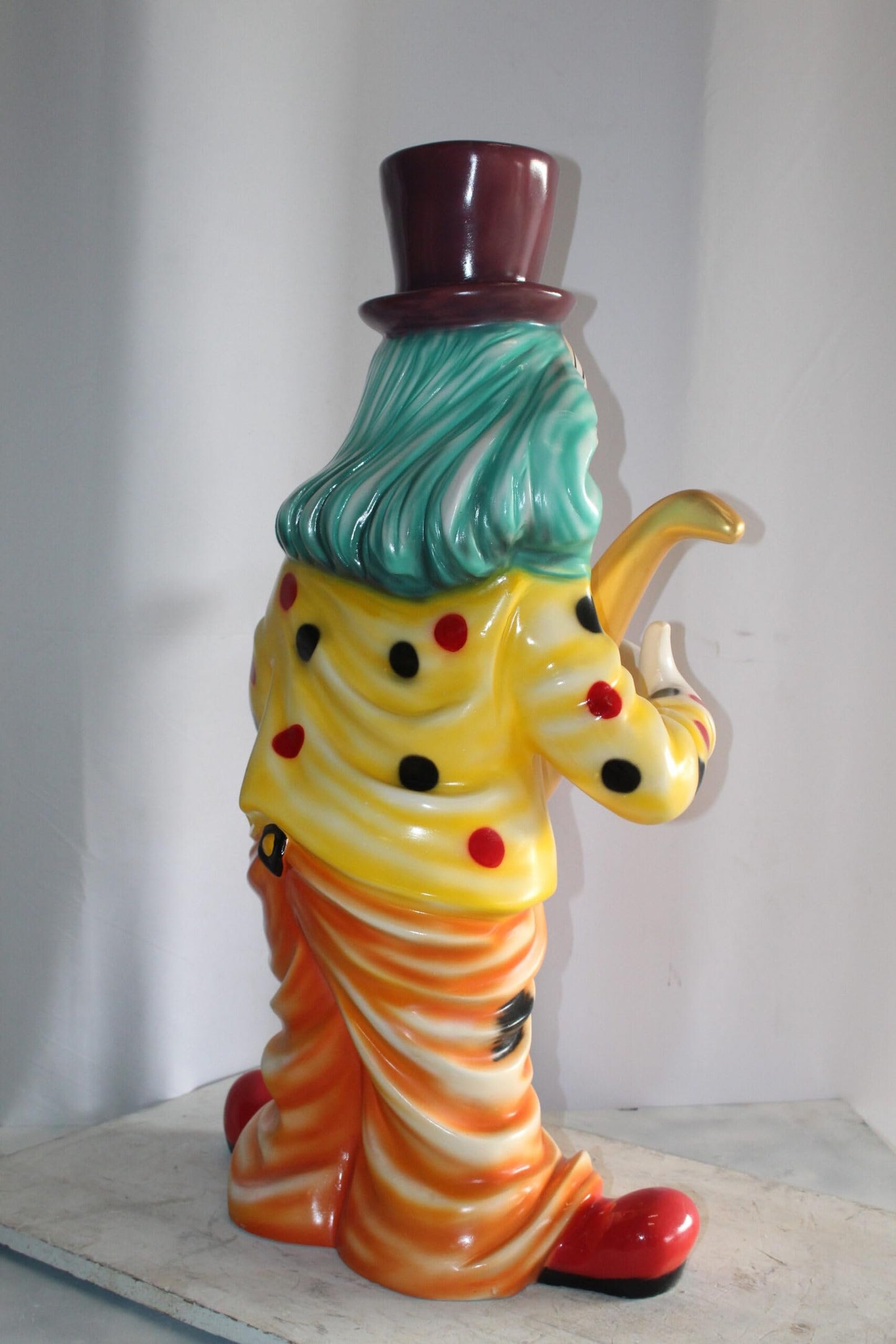 Whimsical Clown Fiberglass Statue, Jazzing Up with Saxophone 19" x 18" x 36"H