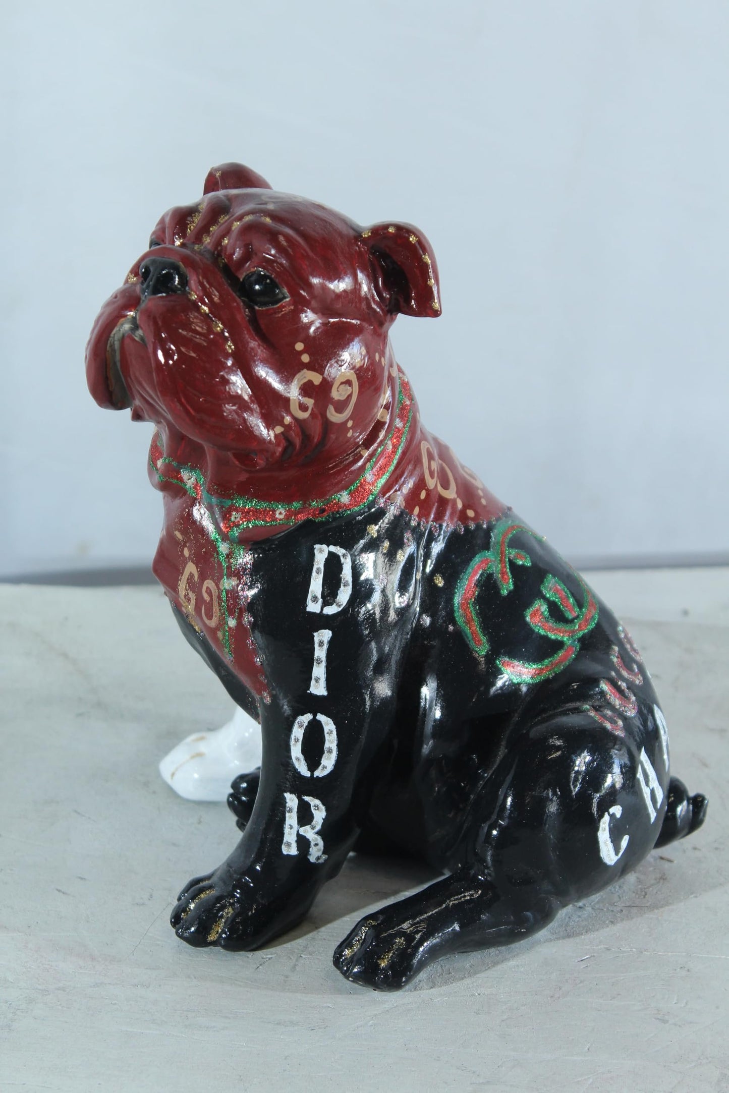NIFAO Resin Bulldog Statue Fashion Inspired Hand Painted Decor 9" x 10" x 12"H