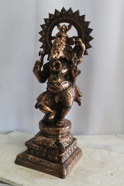 Bronze Finish Dancing Ganesh Statue, Metal Crafted Divine Charm 10" x 12" x 32"H