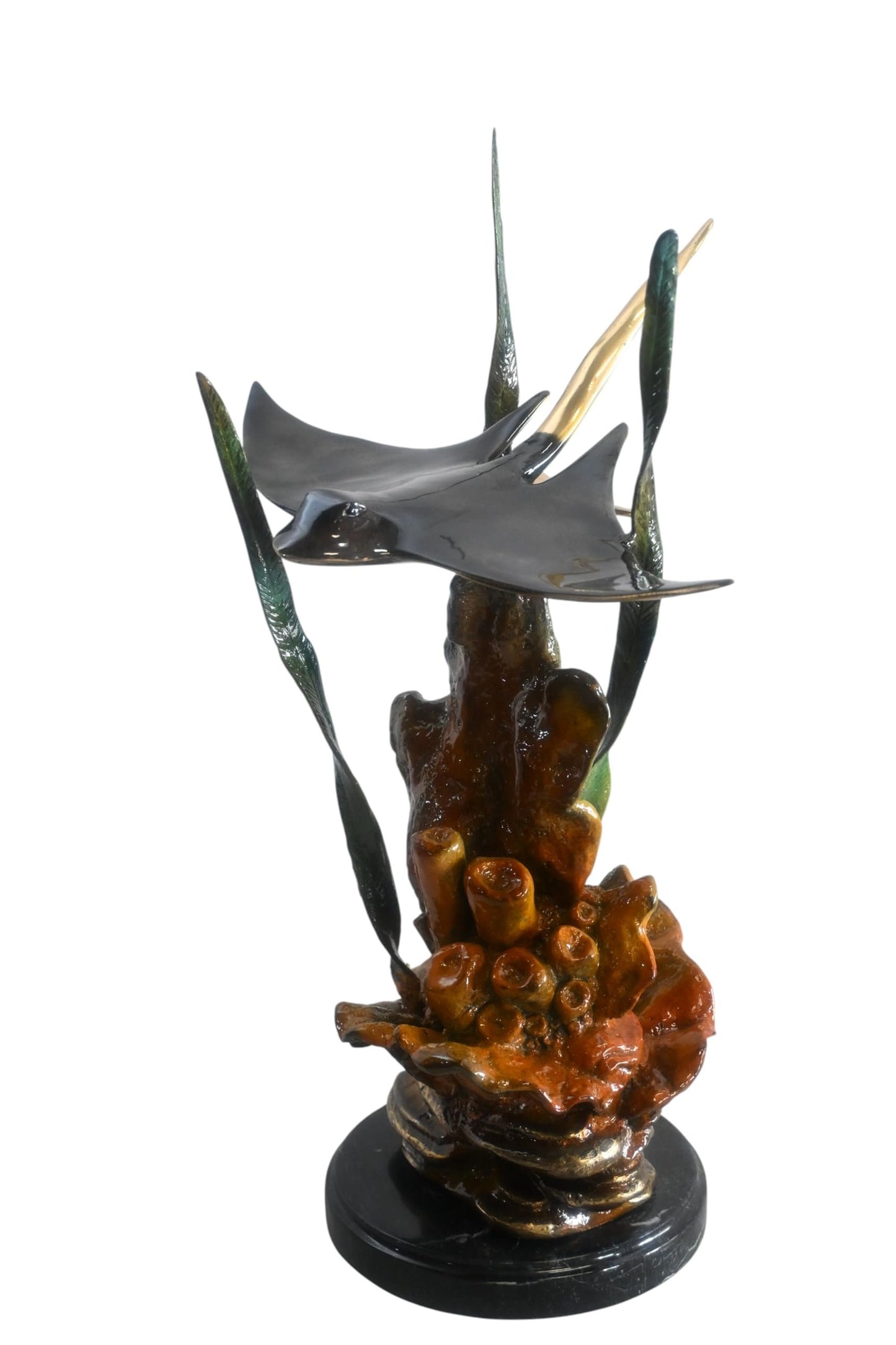 Bronze Manta Ray Sculpture Coral Reef Ocean Statue 11"x11"x18"H