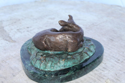 Deer Lazy Days, Small Bronze Statue Signed by Robert Beeler 6" x 7" x 3"H