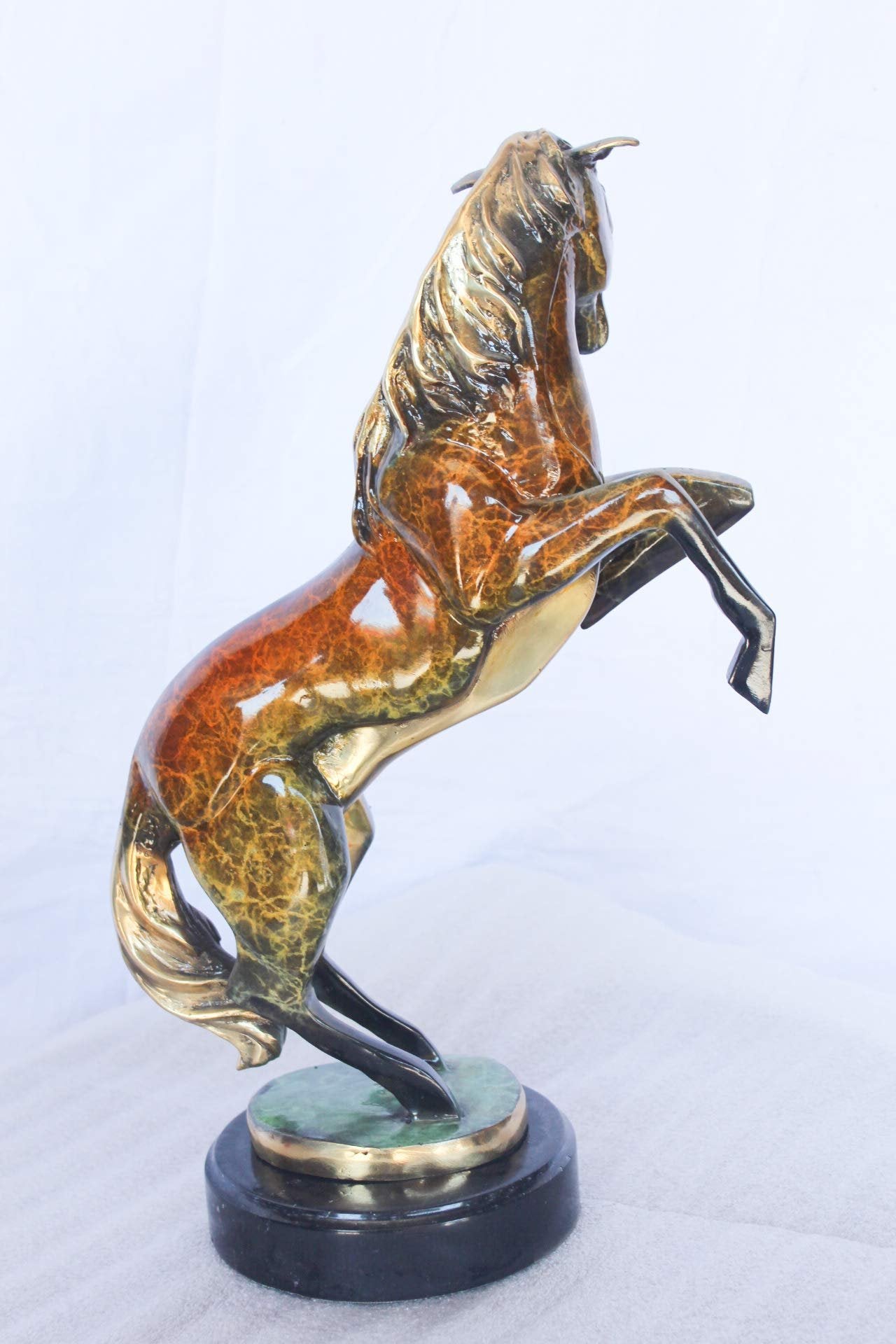 Colored rearing horse bronze statue -  Size: 14"L x 7"W x 21"H.