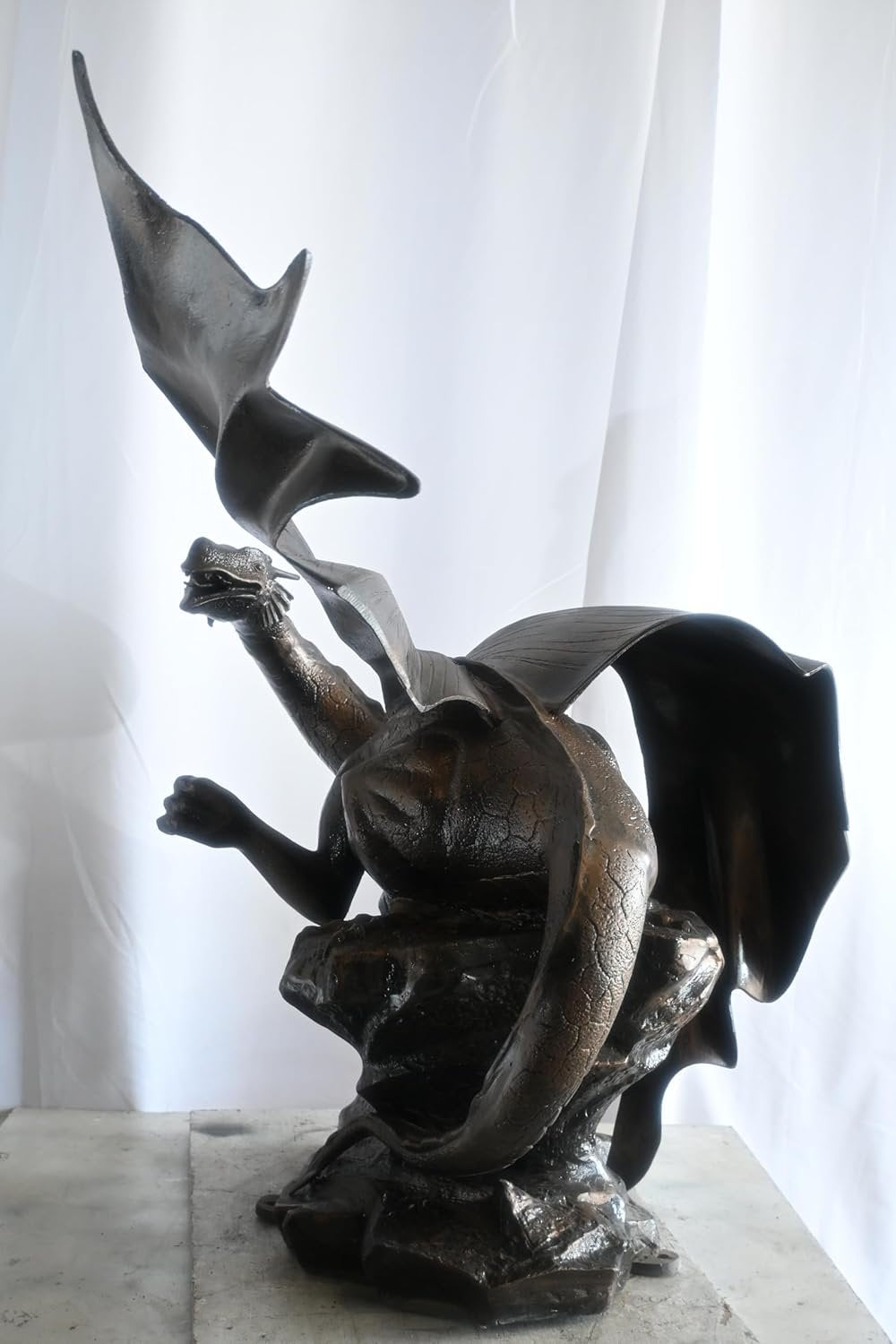 Aluminum Dragon Sculpture Dark Bronze Patina Wing Spread 32"x35"x52"H