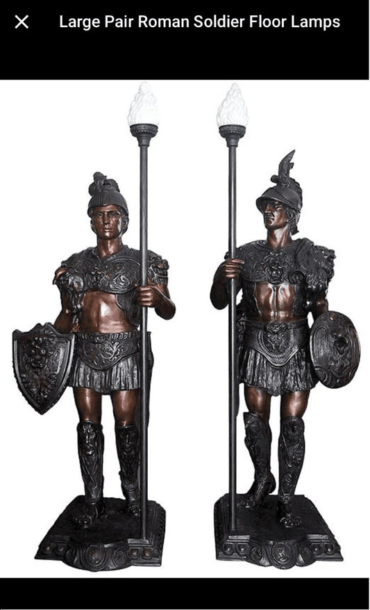 Pair of Roman Warrior lamps (pair) -  Size: 33"L x 24"W x 96"H
