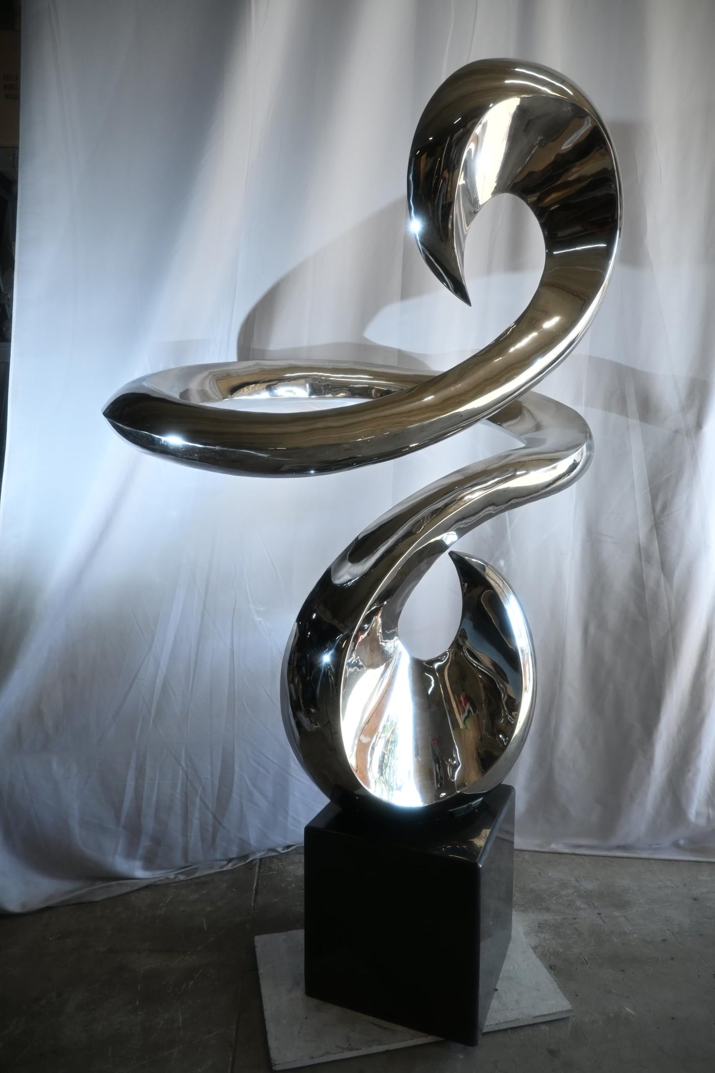 Large Abstract Spiral Flow Stainless Steel Sculpture Marble 66"x45"x98"H