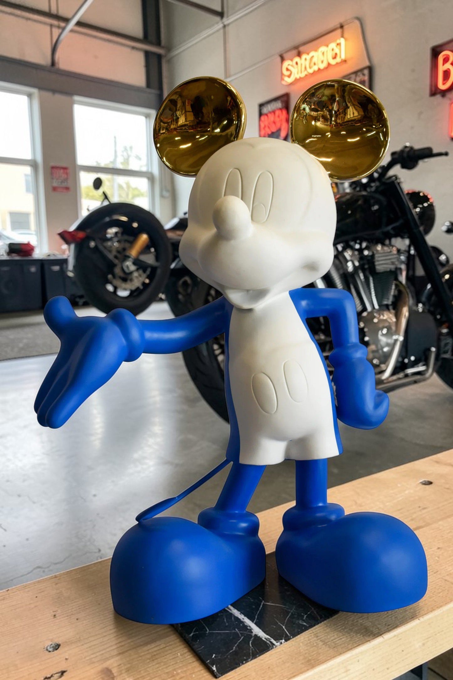 Chic Blue and White Giant Mickey Mouse Resin Statue 31" x 15" x 48"H