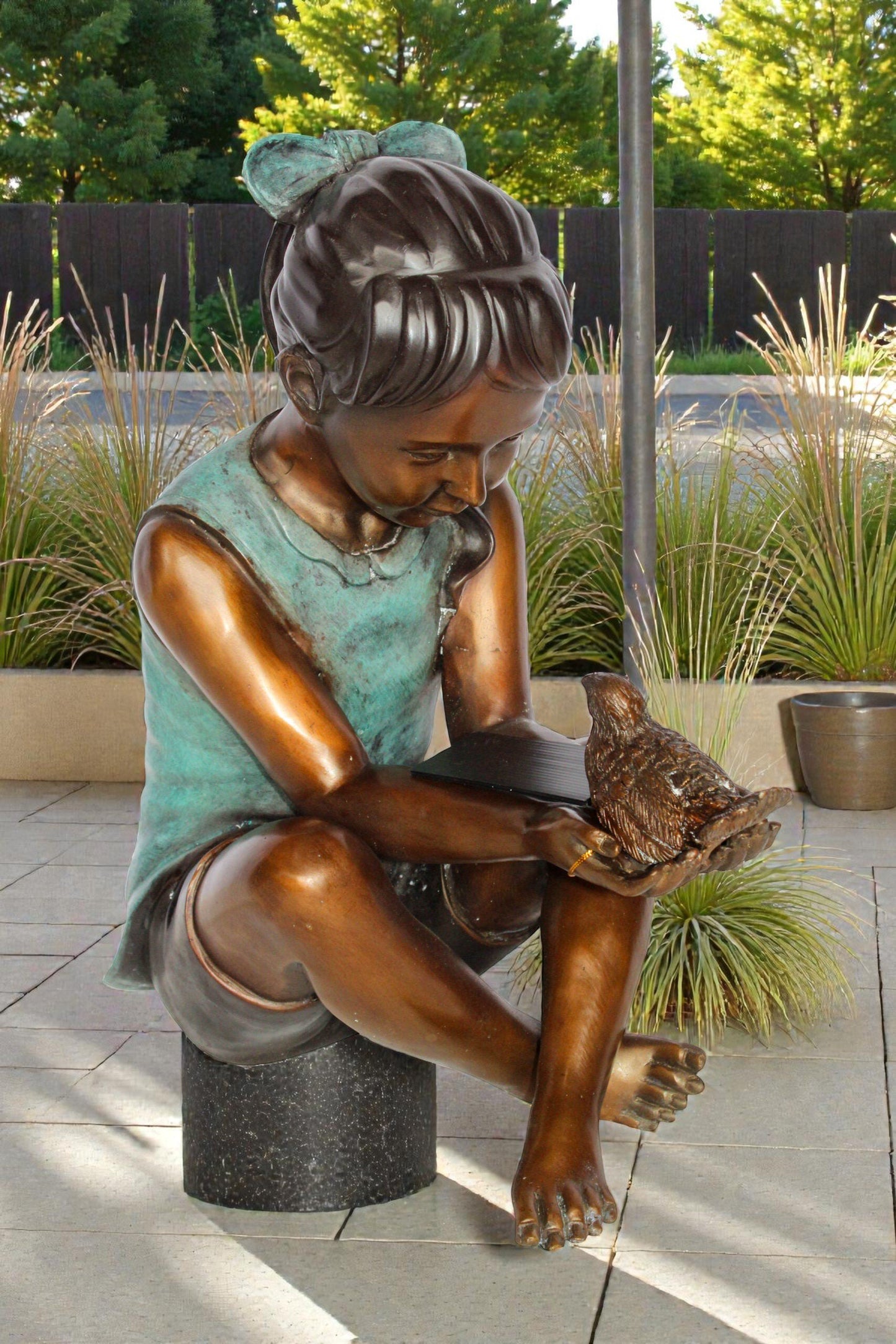 Nifao Bronze Girl Holding Bird Statue – Handcrafted Lost Wax Cast Sculpture with Natural Patina Finish – Heartwarming Decorative Artwork for Home, Garden, Bookshelf, 19" x 10" x 20"H