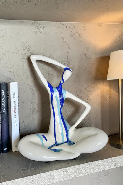 Modern Art Ballet Dancer White with Paint Drops Resin Statue 9" x 5" x 10"H