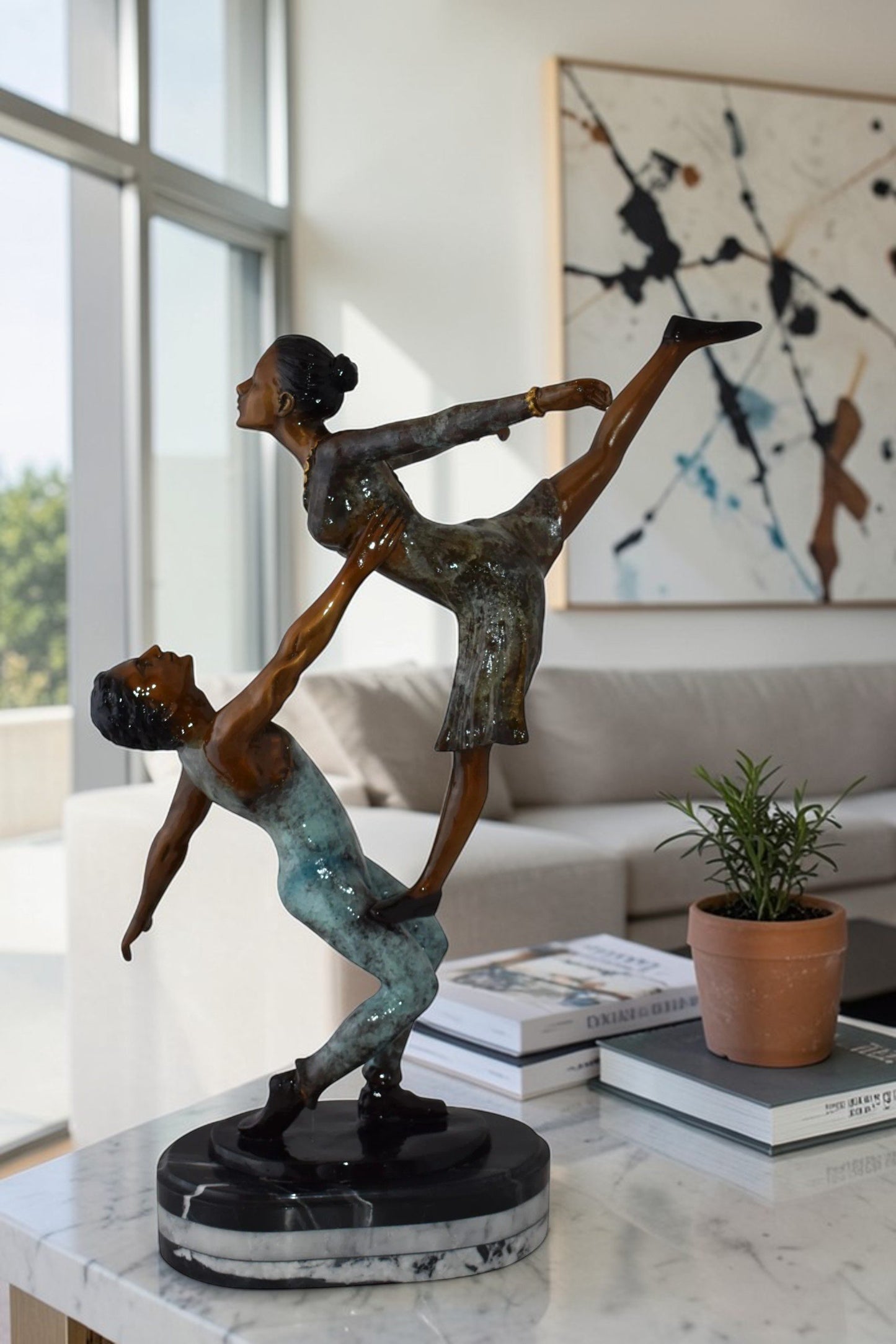 Ballerina Man and Woman Dancing in Action Bronze Statue Size: 23" x 13" x 25"H