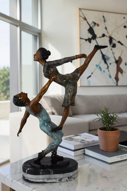 Ballerina Man and Woman Dancing in Action Bronze Statue Size: 23" x 13" x 25"H