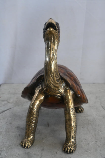 Bronze Tortoise Sculpture Amber Shell Gold Accents 12"x10"x16"H
